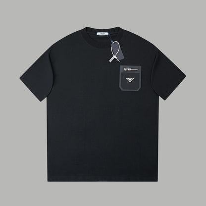 260106 New high-quality classic leather brand pocket T-shirt