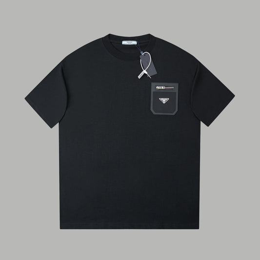 260106 New high-quality classic leather brand pocket T-shirt