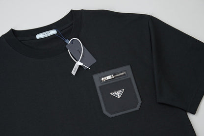 260106 New high-quality classic leather brand pocket T-shirt