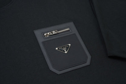 260106 New high-quality classic leather brand pocket T-shirt