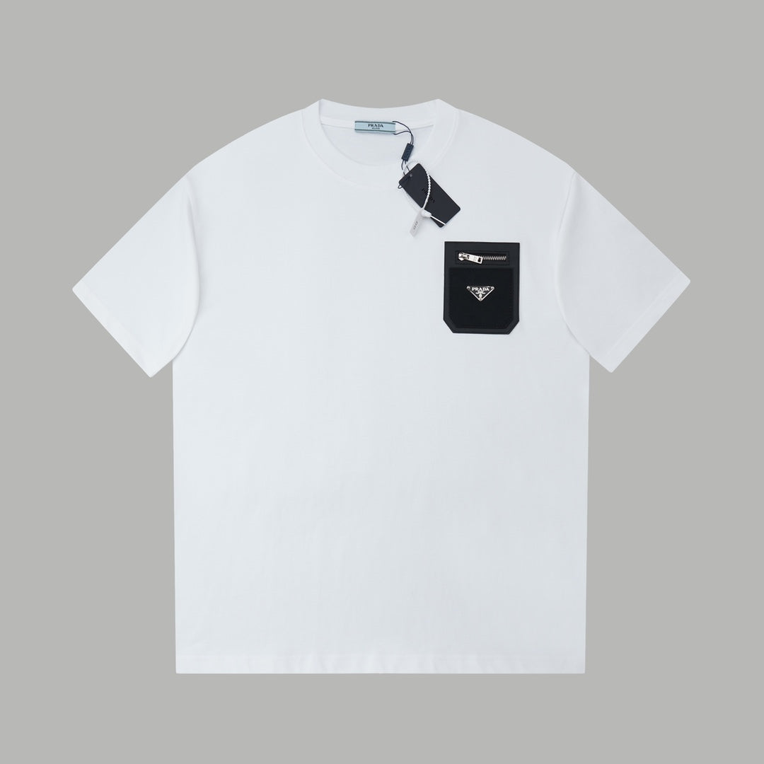 260106 New high-quality classic leather brand pocket T-shirt