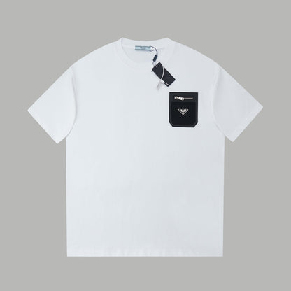 260106 New high-quality classic leather brand pocket T-shirt