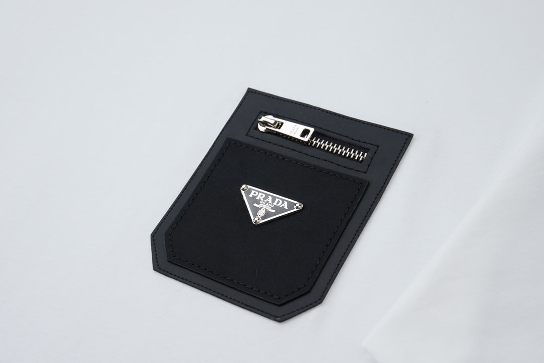 260106 New high-quality classic leather brand pocket T-shirt