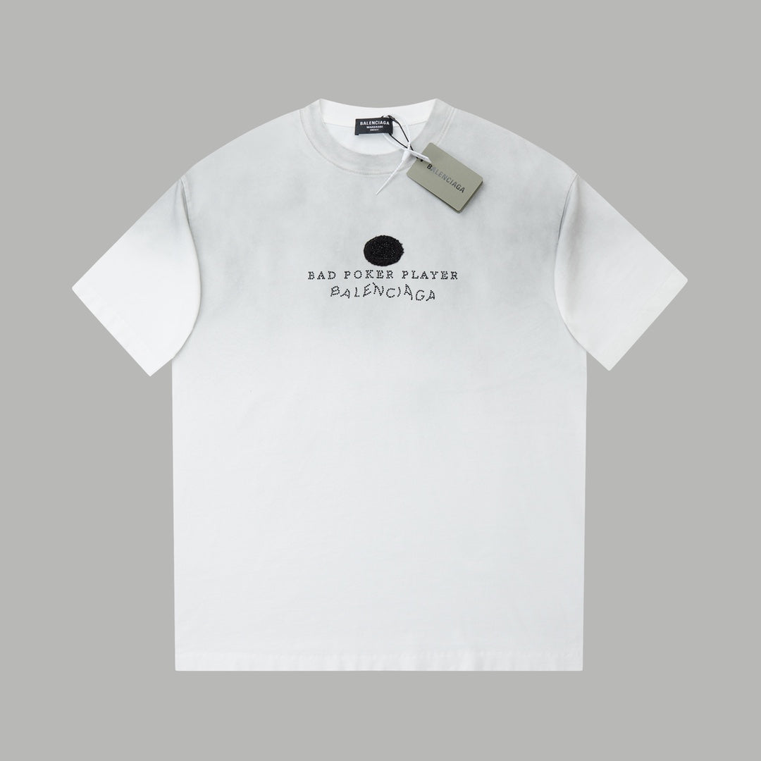 260106 New high-quality letter-shaped rhinestone washed and aged T-shirt