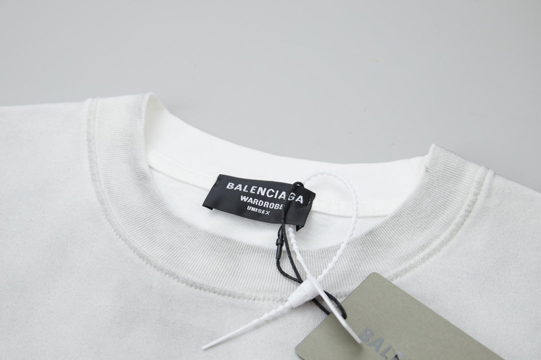 260106 New high-quality letter-shaped rhinestone washed and aged T-shirt
