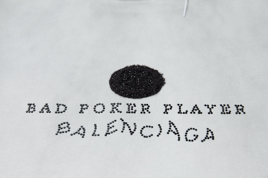 260106 New high-quality letter-shaped rhinestone washed and aged T-shirt