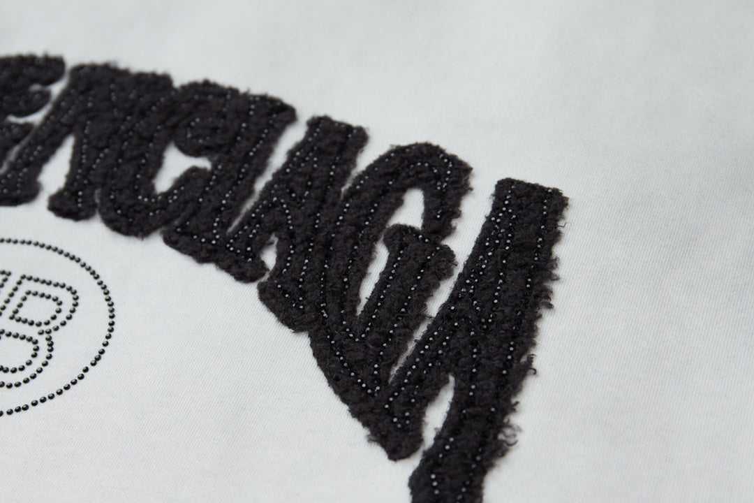260106 New high-quality letter-shaped rhinestone washed and aged T-shirt