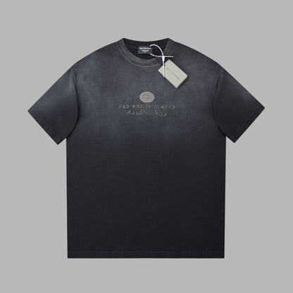 260106 New high-quality letter-shaped rhinestone washed and aged T-shirt
