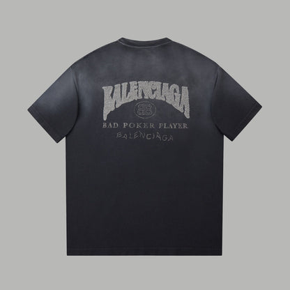 260106 New high-quality letter-shaped rhinestone washed and aged T-shirt