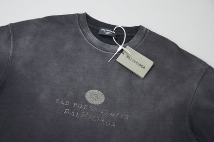 260106 New high-quality letter-shaped rhinestone washed and aged T-shirt