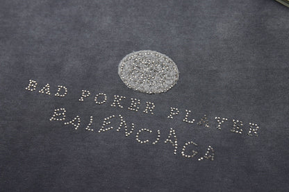 260106 New high-quality letter-shaped rhinestone washed and aged T-shirt