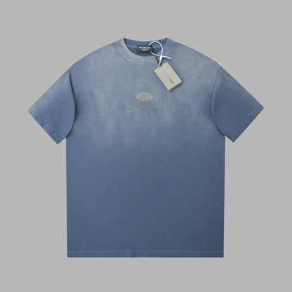 260106 New high-quality letter-shaped rhinestone washed and aged T-shirt