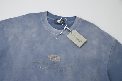 260106 New high-quality letter-shaped rhinestone washed and aged T-shirt