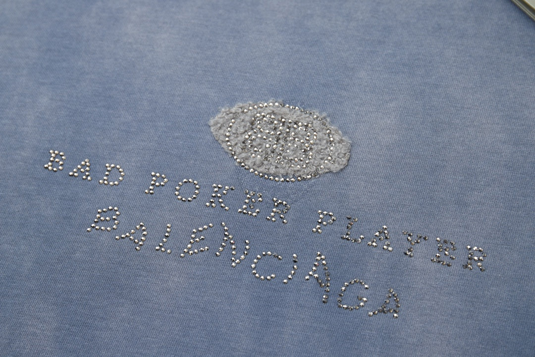 260106 New high-quality letter-shaped rhinestone washed and aged T-shirt
