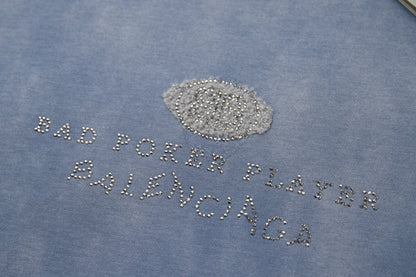 260106 New high-quality letter-shaped rhinestone washed and aged T-shirt