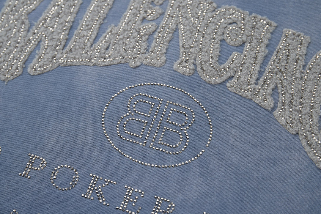 260106 New high-quality letter-shaped rhinestone washed and aged T-shirt