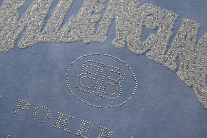 260106 New high-quality letter-shaped rhinestone washed and aged T-shirt
