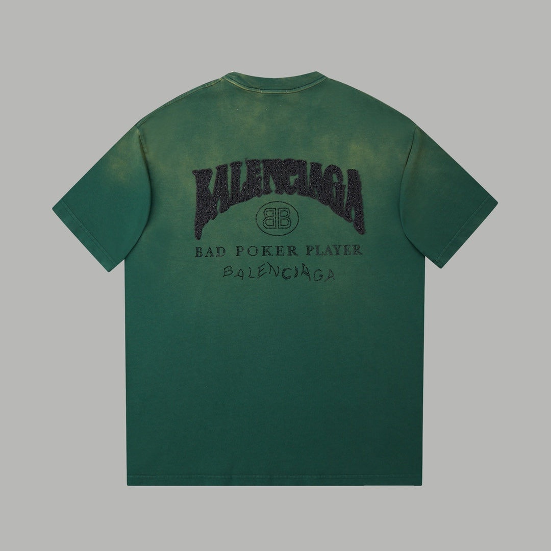 260106 New high-quality letter-shaped rhinestone washed and aged T-shirt