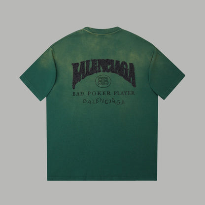 260106 New high-quality letter-shaped rhinestone washed and aged T-shirt