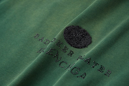 260106 New high-quality letter-shaped rhinestone washed and aged T-shirt