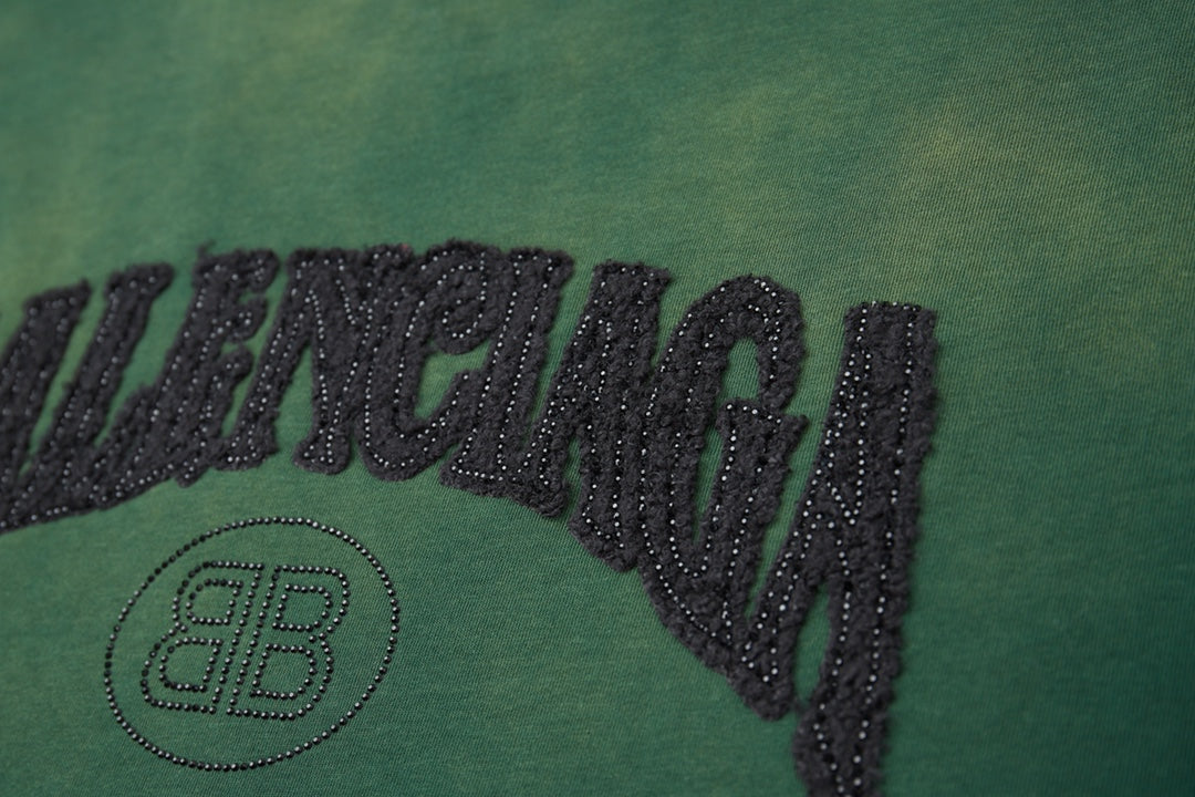 260106 New high-quality letter-shaped rhinestone washed and aged T-shirt