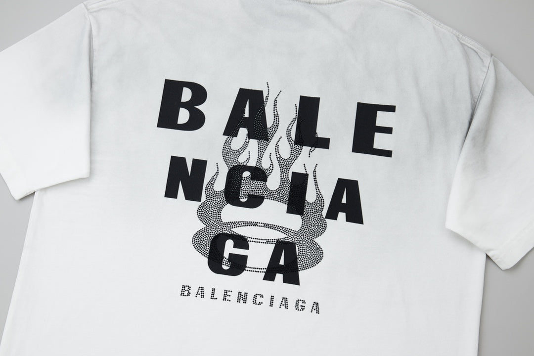 260106 New high-quality letter-shaped rhinestone washed and aged T-shirt