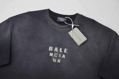 260106 New high-quality letter-shaped rhinestone washed and aged T-shirt