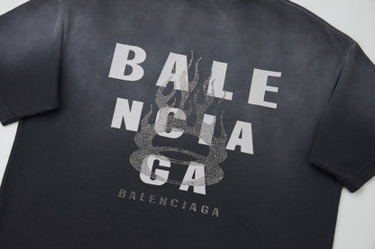 260106 New high-quality letter-shaped rhinestone washed and aged T-shirt