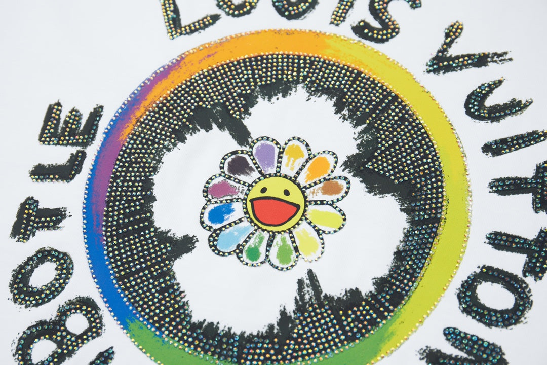 260106 New high-quality sunflower-patterned diamond T-shirt