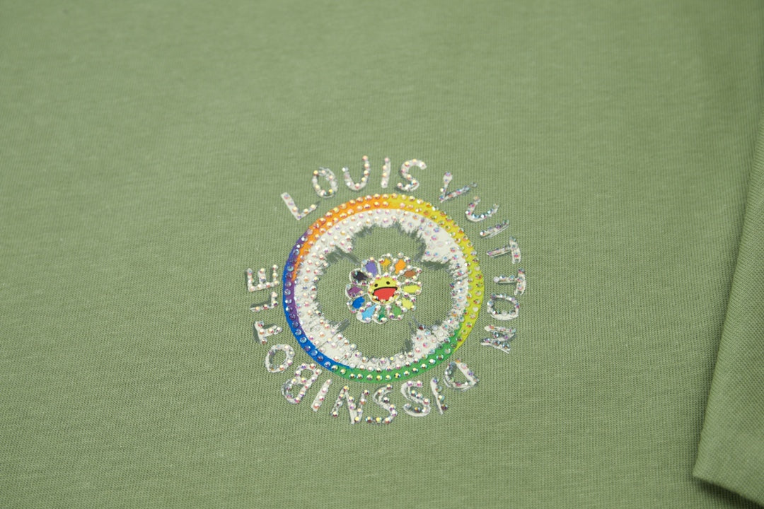 260106 New high-quality sunflower-patterned diamond T-shirt