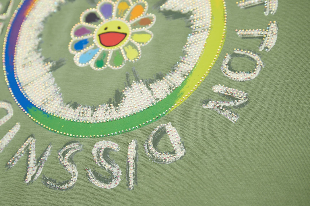 260106 New high-quality sunflower-patterned diamond T-shirt