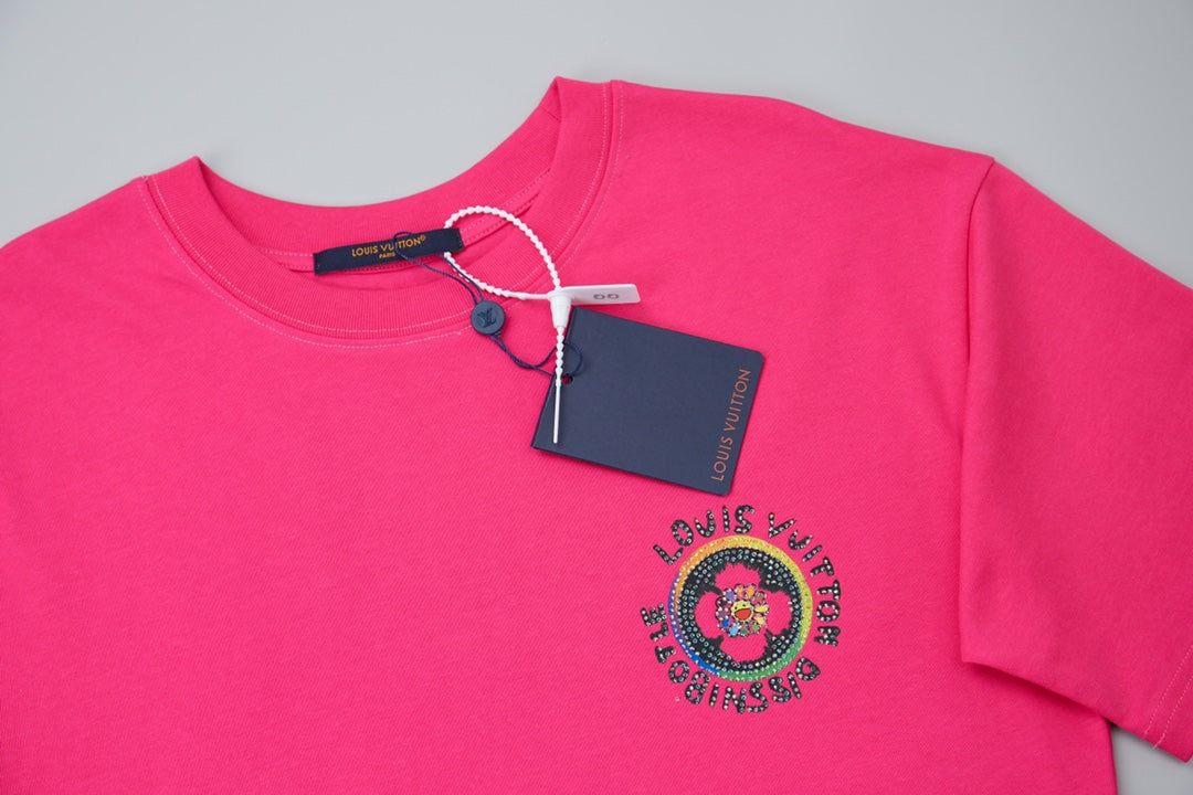260106 New high-quality sunflower-patterned diamond T-shirt