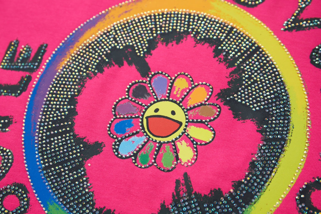 260106 New high-quality sunflower-patterned diamond T-shirt
