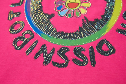 260106 New high-quality sunflower-patterned diamond T-shirt