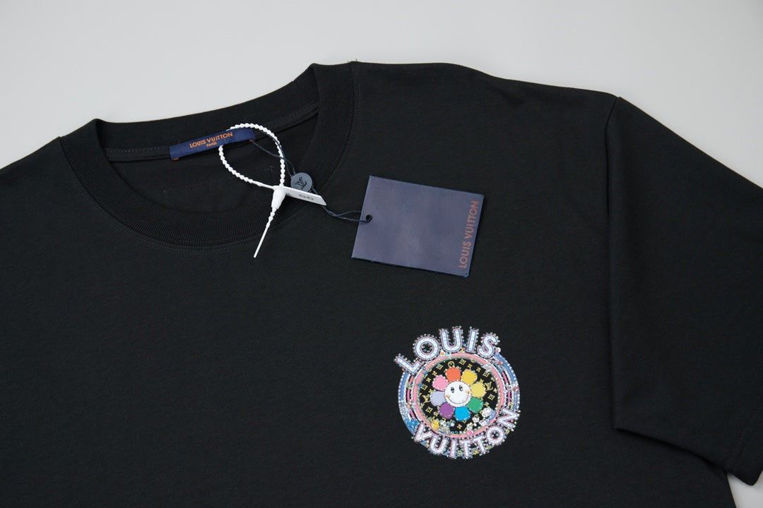260106 New high-quality sunflower-patterned diamond T-shirt