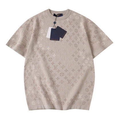 260106 New high-quality full-print jacquard knitted T-shirt