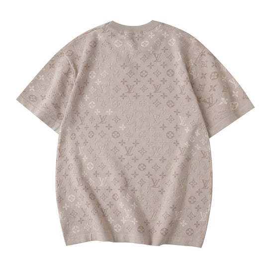 260106 New high-quality full-print jacquard knitted T-shirt