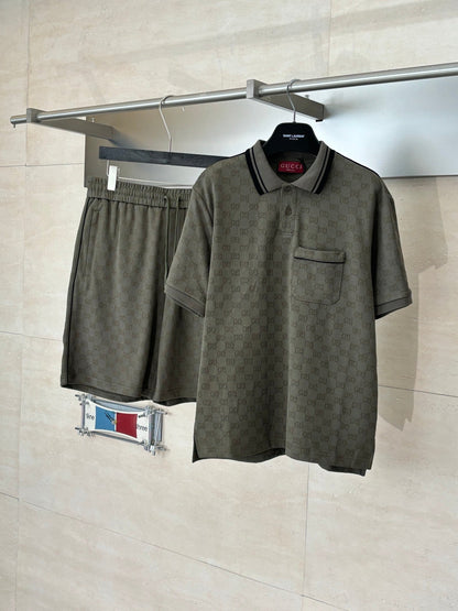 260106 New high-quality full-print plain weave jacquard suit T-shirt