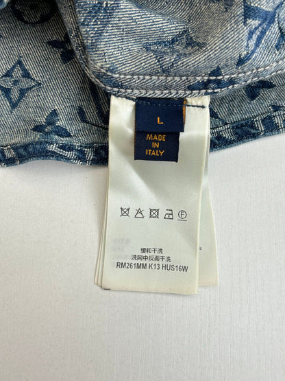 260106 New high-quality gradient bleached full-printed jacquard denim short-sleeved shirt