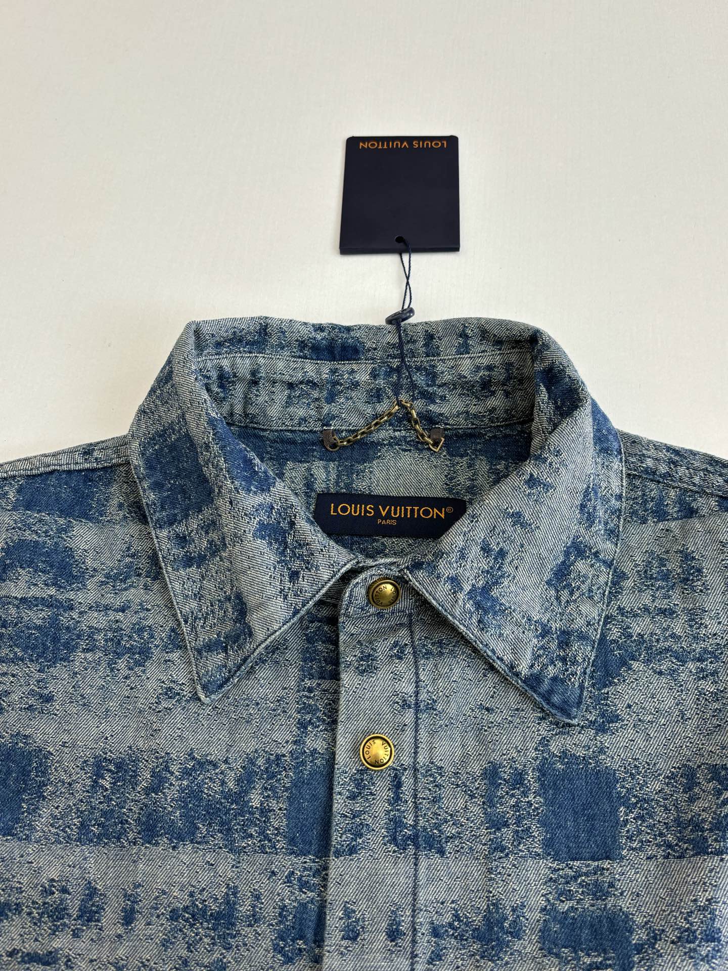 260106 New high-quality gradient bleached full-printed jacquard denim short-sleeved shirt