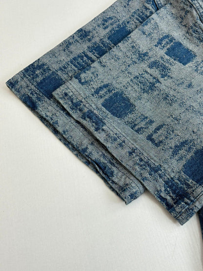 260106 New high-quality gradient bleached full-printed jacquard denim short-sleeved shirt