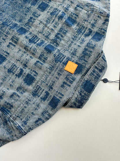 260106 New high-quality gradient bleached full-printed jacquard denim short-sleeved shirt