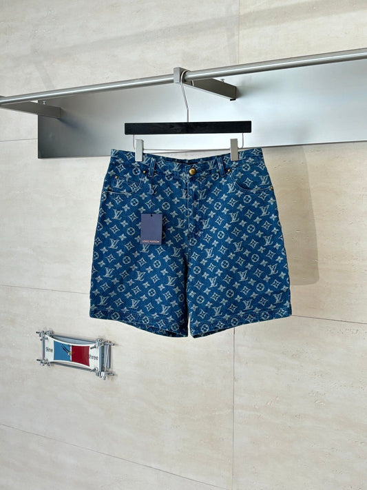260106 New high-quality gradient bleached full-printed jacquard denim shorts