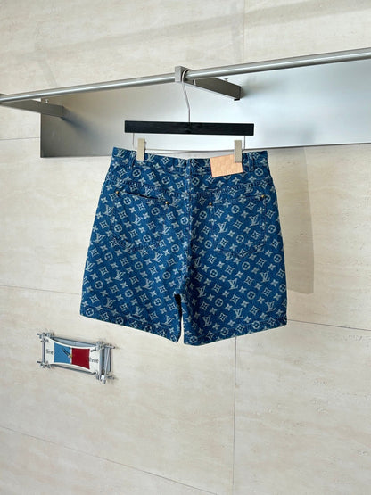 260106 New high-quality gradient bleached full-printed jacquard denim shorts
