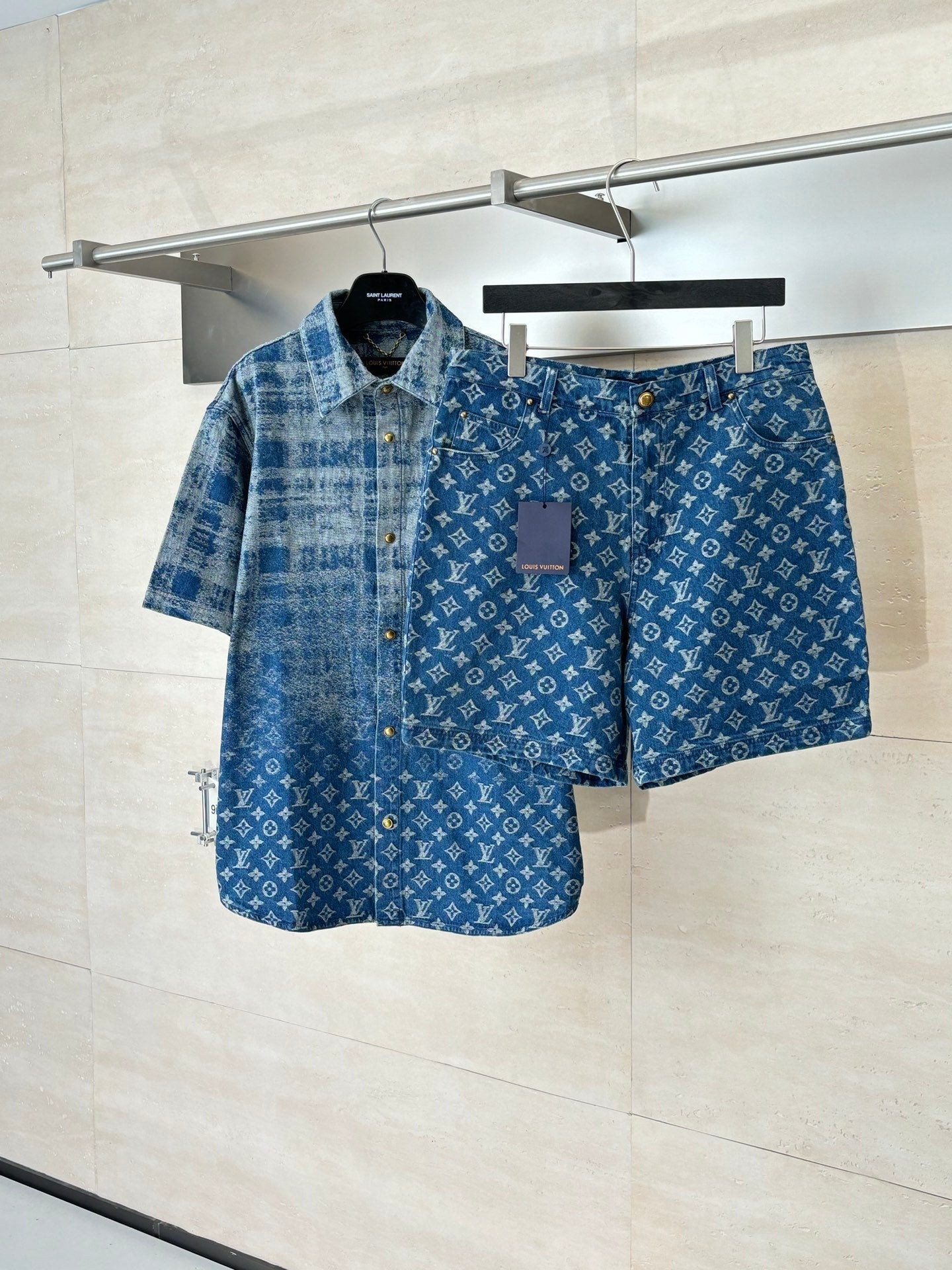 260106 New high-quality gradient bleached full-printed jacquard denim shorts