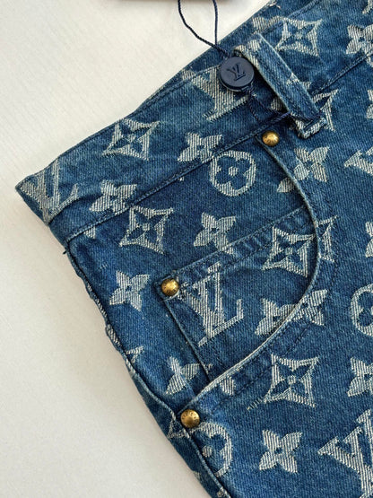 260106 New high-quality gradient bleached full-printed jacquard denim shorts