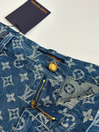 260106 New high-quality gradient bleached full-printed jacquard denim shorts