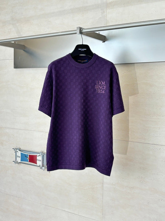 260106 New high-quality checkered 1854 embroidered cotton knitted T-shirt