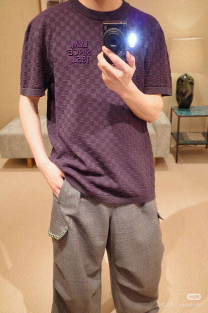 260106 New high-quality checkered 1854 embroidered cotton knitted T-shirt