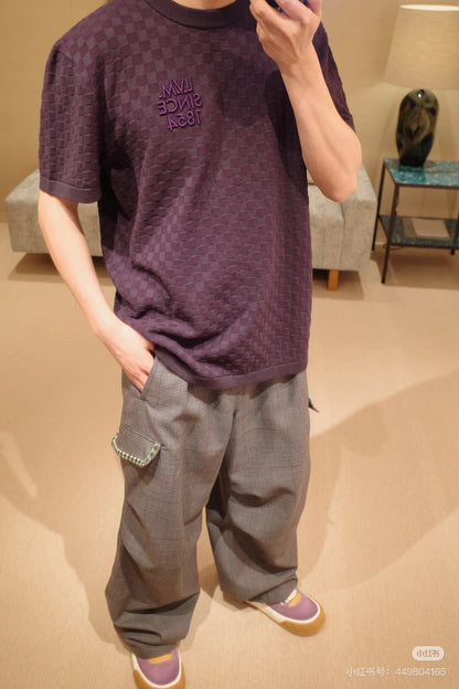 260106 New high-quality checkered 1854 embroidered cotton knitted T-shirt
